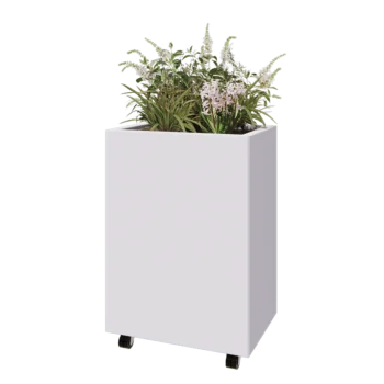 Jardinera de acero - Rectángulo - 60 x 40 x 80 cm - RAL9010 mate (blanco) - Con placa inferior - Con ruedas
