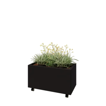 Jardinera de acero - Rectángulo - 80 x 40 x 40 cm - RAL9005 mate (negro) - Con placa inferior - Con ruedas