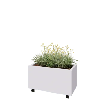 Jardinera de acero - Rectángulo - 80 x 40 x 40 cm - RAL9010 mate (blanco) - Con placa inferior - Con ruedas