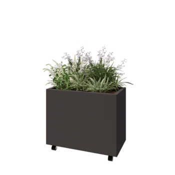 Jardinera de acero - Rectángulo - 80 x 40 x 60 cm - Otro color RAL - Con placa inferior - Con ruedas