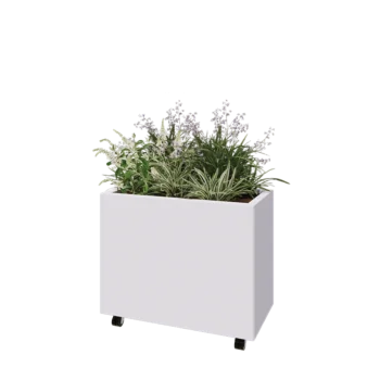 Jardinera de acero - Rectángulo - 80 x 40 x 60 cm - RAL9010 mate (blanco) - Con placa inferior - Con ruedas