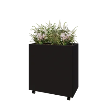 Jardinera de acero - Rectángulo - 80 x 40 x 80 cm - RAL9005 mate (negro) - Con placa inferior - Con ruedas