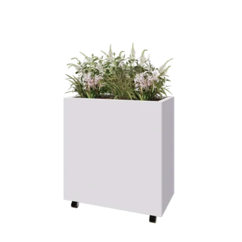 Jardinera de acero - Rectángulo - 80 x 40 x 80 cm - RAL9010 mate (blanco) - Con placa inferior - Con ruedas