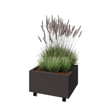 Jardinera de acero - Rectángulo - 60 x 50 x 30 cm - RAL7016 mate (gris antracita) - Con placa inferior - Con ruedas
