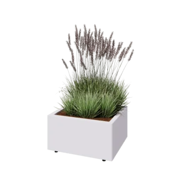 Jardinera de acero - Rectángulo - 60 x 50 x 30 cm - RAL9010 mate (blanco) - Con placa inferior - Con patas