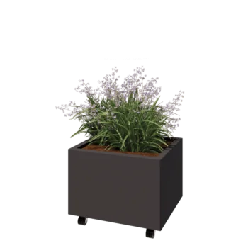 Jardinera de acero - Rectángulo - 60 x 50 x 40 cm - RAL7016 mate (gris antracita) - Con placa inferior - Con ruedas