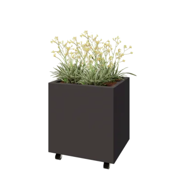 Jardinera de acero - Rectángulo - 60 x 50 x 60 cm - RAL7016 mate (gris antracita) - Con placa inferior - Con ruedas