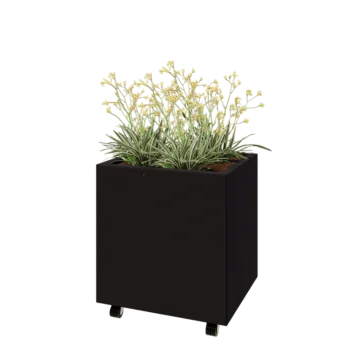 Jardinera de acero - Rectángulo - 60 x 50 x 60 cm - RAL9005 mate (negro) - Con placa inferior - Con ruedas