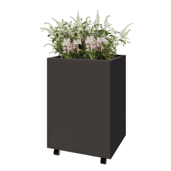 Jardinera de acero - Rectángulo - 60 x 50 x 80 cm - RAL7016 mate (gris antracita) - Con placa inferior - Con ruedas