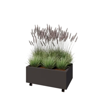 Jardinera de acero - Rectángulo - 80 x 50 x 30 cm - RAL7016 mate (gris antracita) - Con placa inferior - Con ruedas