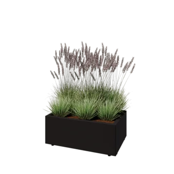 Jardinera de acero - Rectángulo - 80 x 50 x 30 cm - RAL9005 mate (negro) - Con placa inferior - Con patas