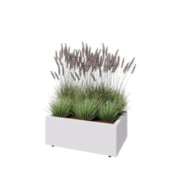 Jardinera de acero - Rectángulo - 80 x 50 x 30 cm - RAL9010 mate (blanco) - Con placa inferior - Con patas