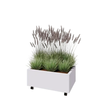 Jardinera de acero - Rectángulo - 80 x 50 x 30 cm - RAL9010 mate (blanco) - Con placa inferior - Con ruedas
