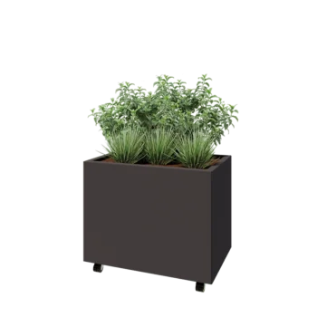 Jardinera de acero - Rectángulo - 80 x 50 x 60 cm - RAL7016 mate (gris antracita) - Con placa inferior - Con ruedas