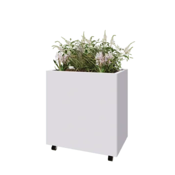 Jardinera de acero - Rectángulo - 80 x 50 x 80 cm - RAL9010 mate (blanco) - Con placa inferior - Con ruedas