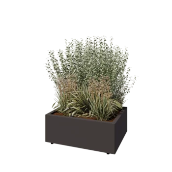 Jardinera de acero - Rectángulo - 80 x 60 x 30 cm - Otro color RAL - Con placa inferior - Con patas