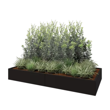 Jardinera XXL de acero - Rectángulo - 240 x 100 x 30 cm - RAL9005 mate (negro) - Con placa inferior