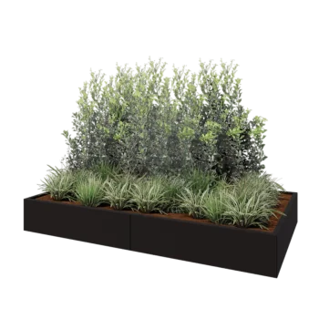 Jardinera XXL de acero - Rectángulo - 240 x 120 x 30 cm - RAL9005 mate (negro) - Con placa inferior