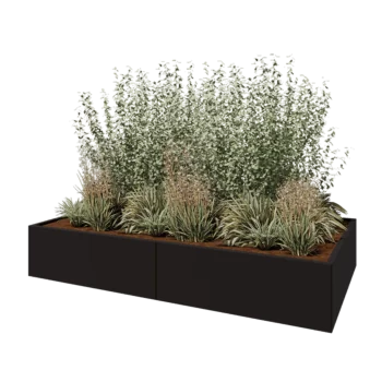 Jardinera XXL de acero - Rectángulo - 240 x 120 x 40 cm - RAL9005 mate (negro) - Con placa inferior