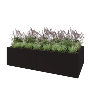 Jardinera XXL de acero - Rectángulo - 240 x 120 x 60 cm - RAL9005 mate (negro) - Sin placa inferior