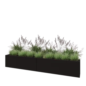 Jardinera XXL de acero - Rectángulo - 240 x 30 x 40 cm - RAL9005 mate (negro) - Con placa inferior