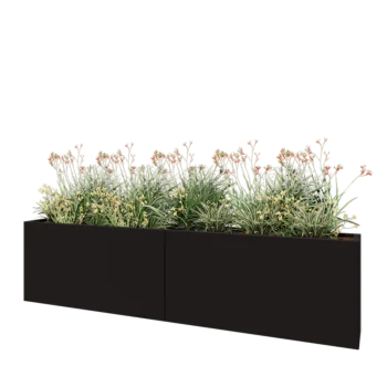 Jardinera XXL de acero - Rectángulo - 240 x 30 x 60 cm - RAL9005 mate (negro) - Con placa inferior
