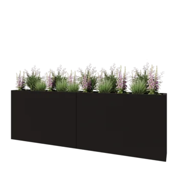 Jardinera XXL de acero - Rectángulo - 240 x 30 x 80 cm - RAL9005 mate (negro) - Con placa inferior