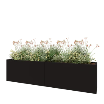 Jardinera XXL de acero - Rectángulo - 240 x 40 x 60 cm - RAL9005 mate (negro) - Sin placa inferior
