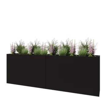 Jardinera XXL de acero - Rectángulo - 240 x 40 x 80 cm - RAL9005 mate (negro) - Con placa inferior
