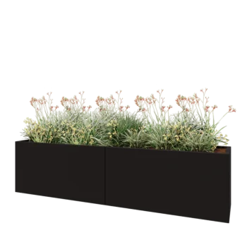 Jardinera XXL de acero - Rectángulo - 240 x 50 x 60 cm - RAL9005 mate (negro) - Con placa inferior