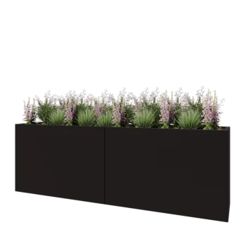 Jardinera XXL de acero - Rectángulo - 240 x 50 x 80 cm - RAL9005 mate (negro) - Con placa inferior
