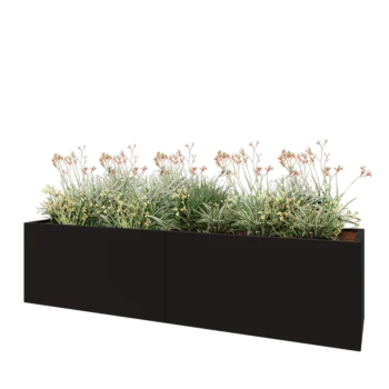 Jardinera XXL de acero - Rectángulo - 240 x 60 x 60 cm - RAL9005 mate (negro) - Sin placa inferior