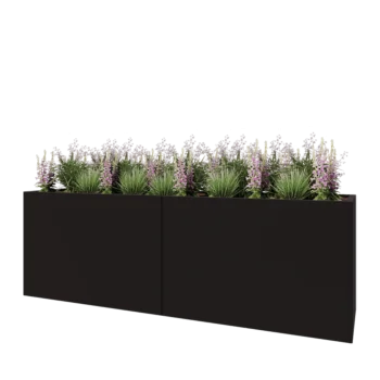 Jardinera XXL de acero - Rectángulo - 240 x 60 x 80 cm - RAL9005 mate (negro) - Sin placa inferior