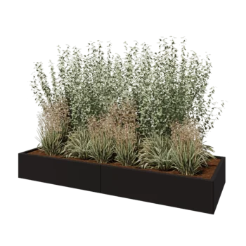 Jardinera XXL de acero - Rectángulo - 240 x 80 x 30 cm - RAL9005 mate (negro) - Con placa inferior