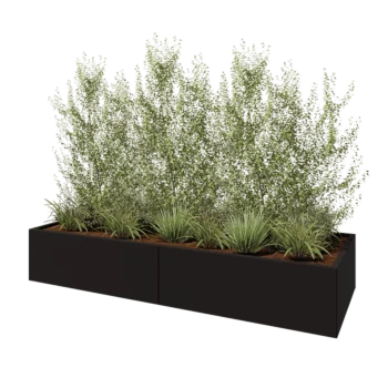 Jardinera XXL de acero - Rectángulo - 240 x 80 x 40 cm - RAL9005 mate (negro) - Con placa inferior