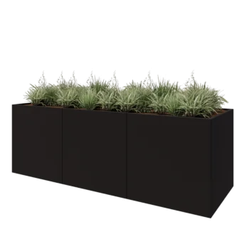 Jardinera XXL de acero - Rectángulo - 300 x 100 x 100 cm - RAL9005 mate (negro) - Sin placa inferior