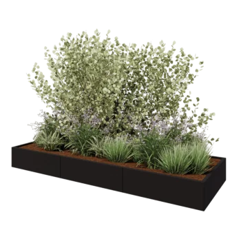 Jardinera XXL de acero - Rectángulo - 300 x 100 x 30 cm - RAL9005 mate (negro) - Con placa inferior