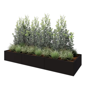 Jardinera XXL de acero - Rectángulo - 300 x 100 x 40 cm - RAL9005 mate (negro) - Con placa inferior