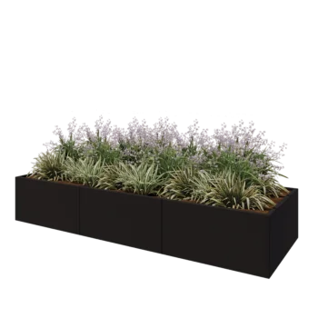Jardinera XXL de acero - Rectángulo - 300 x 100 x 50 cm - RAL9005 mate (negro) - Sin placa inferior