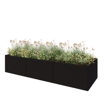 Jardinera XXL de acero - Rectángulo - 300 x 100 x 60 cm - RAL9005 mate (negro) - Sin placa inferior
