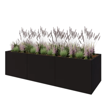 Jardinera XXL de acero - Rectángulo - 300 x 100 x 80 cm - RAL9005 mate (negro) - Sin placa inferior