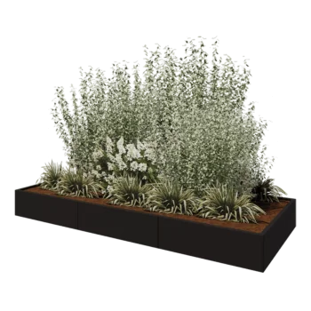 Jardinera XXL de acero - Rectángulo - 300 x 120 x 30 cm - RAL9005 mate (negro) - Sin placa inferior