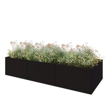 Jardinera XXL de acero - Rectángulo - 300 x 120 x 80 cm - RAL9005 mate (negro) - Sin placa inferior