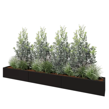 Jardinera XXL de acero - Rectángulo - 300 x 30 x 30 cm - RAL9005 mate (negro) - Con placa inferior