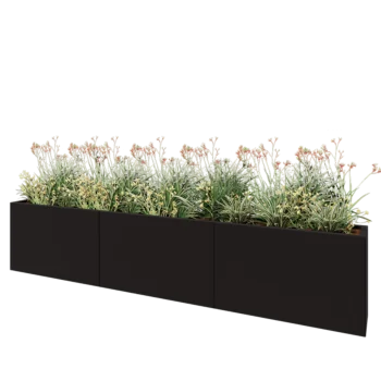 Jardinera XXL de acero - Rectángulo - 300 x 30 x 60 cm - RAL9005 mate (negro) - Sin placa inferior