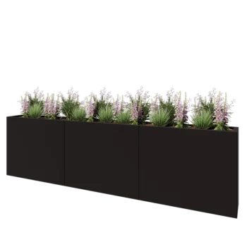 Jardinera XXL de acero - Rectángulo - 300 x 30 x 80 cm - RAL9005 mate (negro) - Con placa inferior