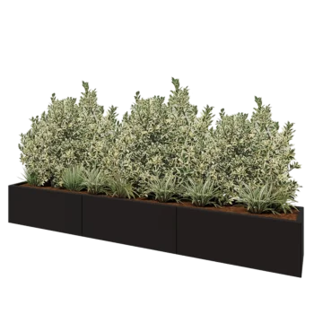 Jardinera XXL de acero - Rectángulo - 300 x 40 x 40 cm - RAL9005 mate (negro) - Con placa inferior