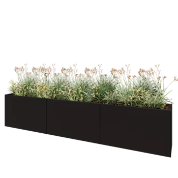 Jardinera XXL de acero - Rectángulo - 300 x 40 x 60 cm - RAL9005 mate (negro) - Con placa inferior