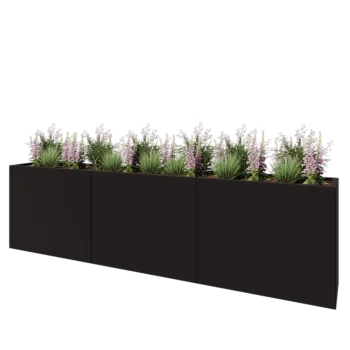 Jardinera XXL de acero - Rectángulo - 300 x 40 x 80 cm - RAL9005 mate (negro) - Con placa inferior