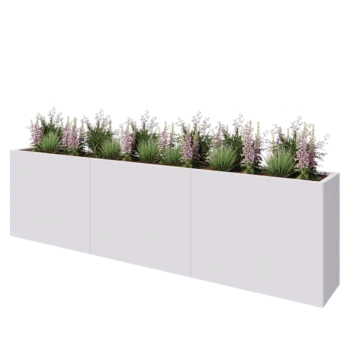Jardinera XXL de acero - Rectángulo - 300 x 40 x 80 cm - RAL9010 mate (blanco) - Con placa inferior